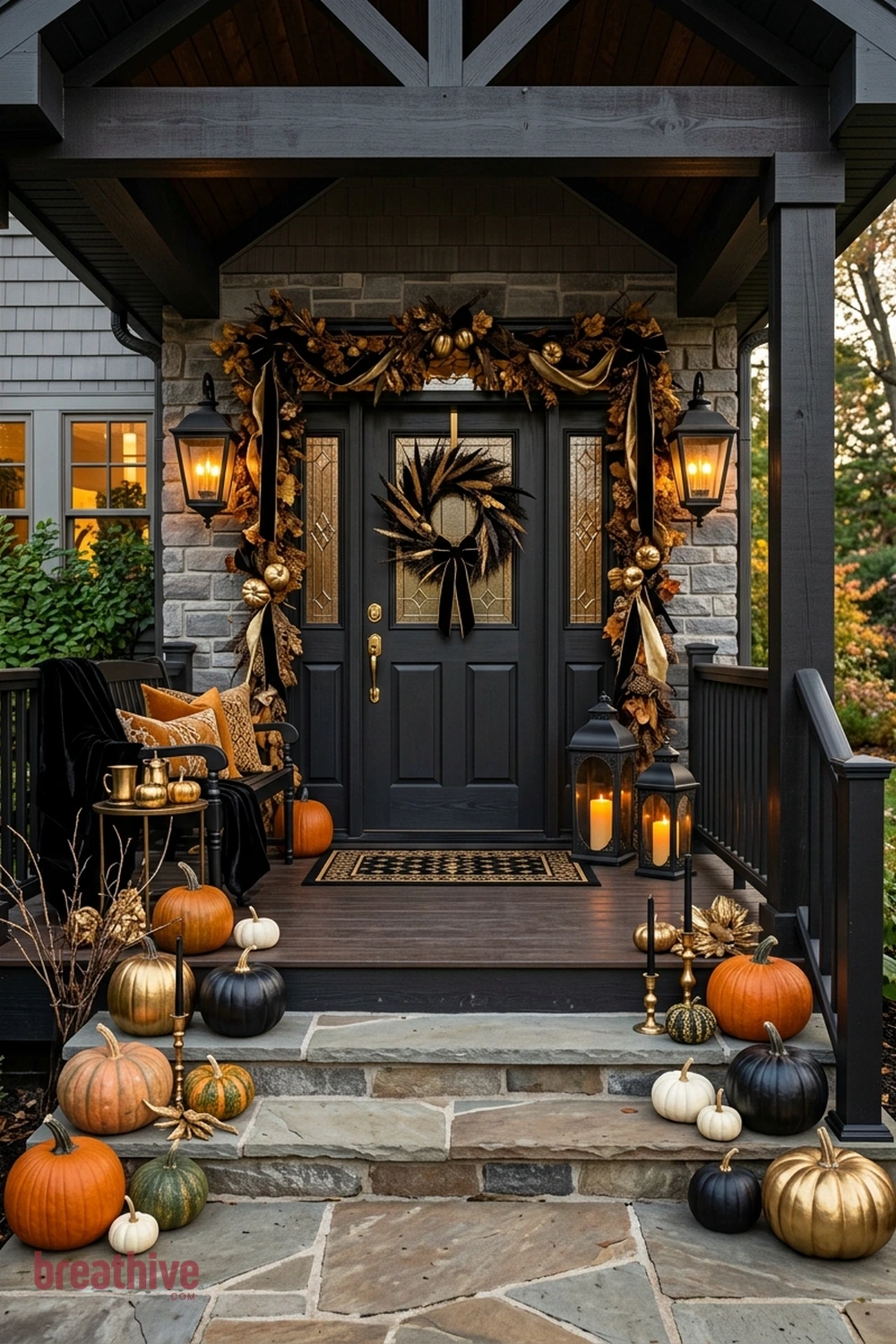 10 Black and Gold Halloween Porch Ideas for a Dramatic Entry