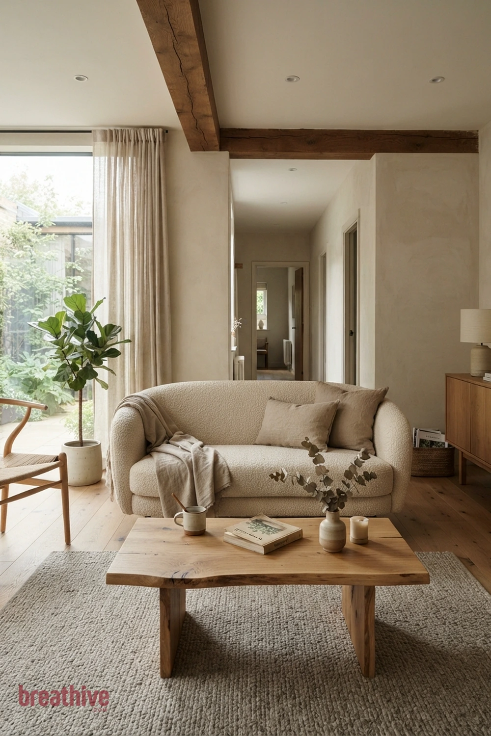 Float the Sofa to Improve Circulation in a japandi living room