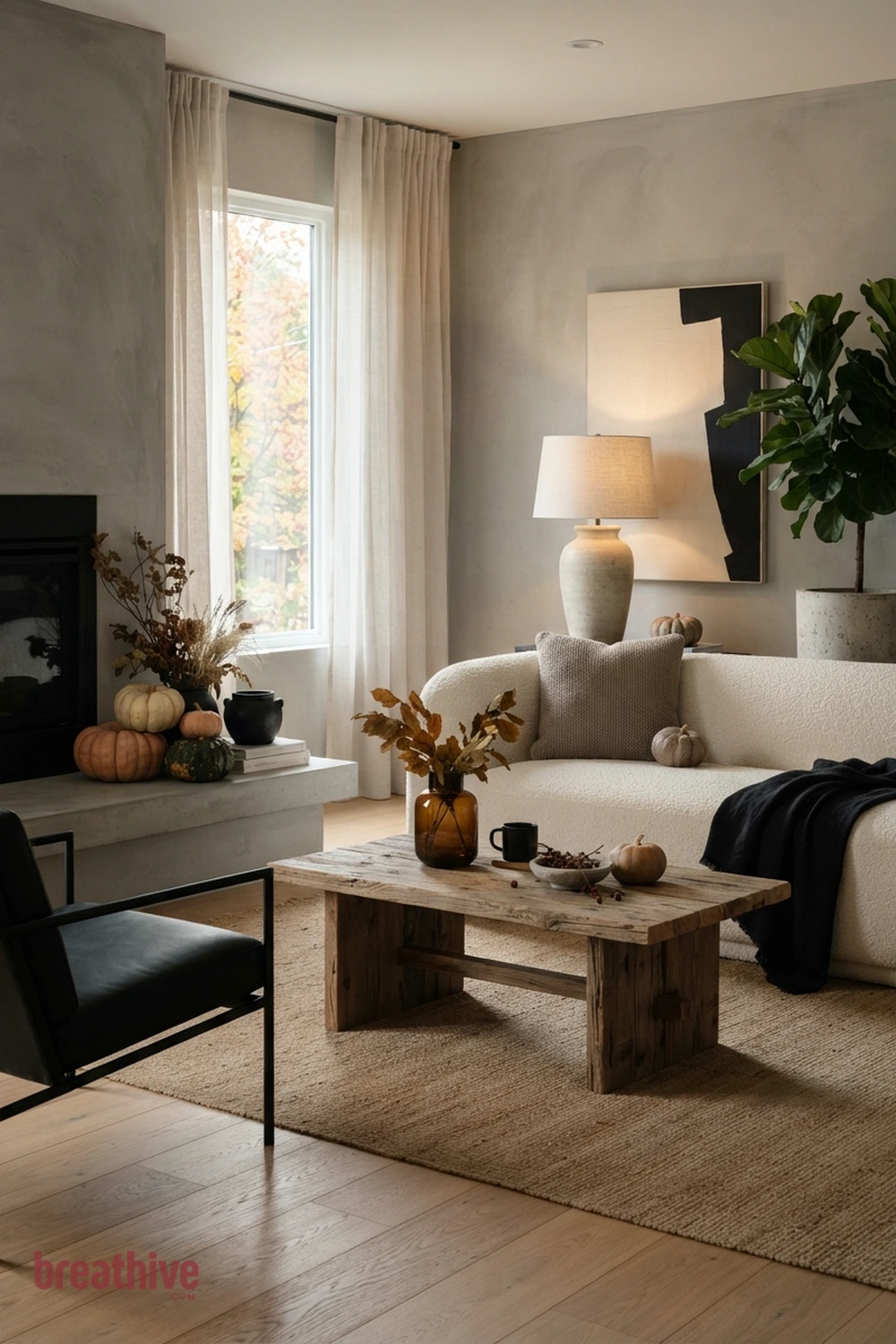 modern minimalist Halloween living room idea with full living room composition with the seasonal concept integrated into normal furniture layout