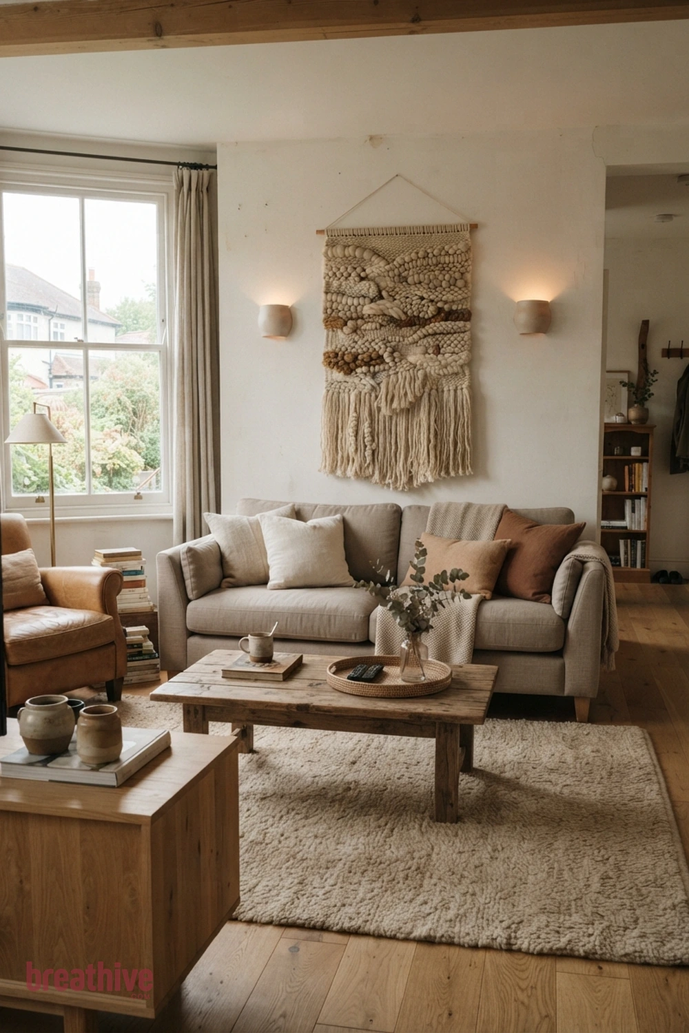 Add Texture Above the Sofa in a thoughtful living room