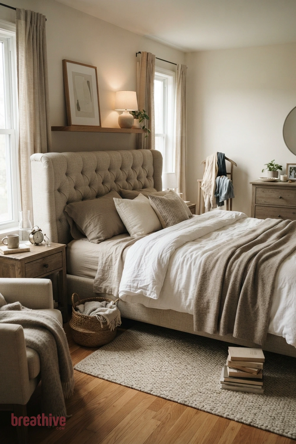Use an Upholstered Headboard for Acoustic Softness in a thoughtful bedroom
