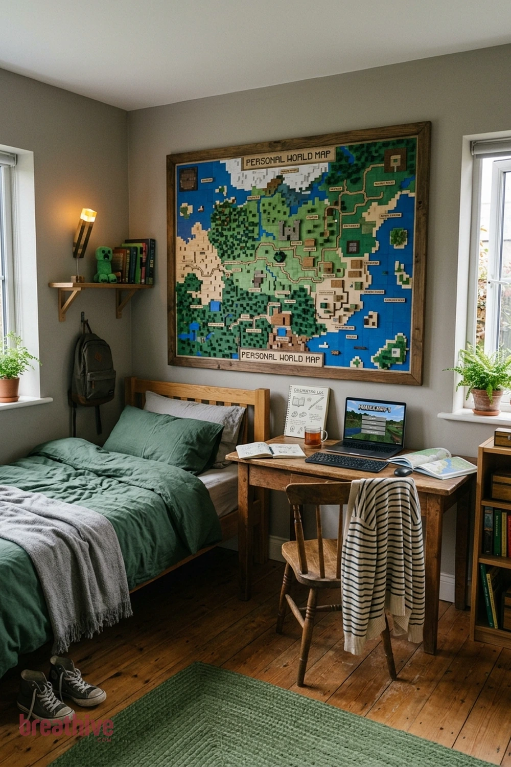 Finish With a Personal World Map in a minecraft bedroom