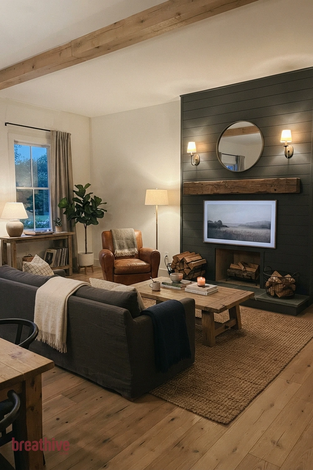 Add a Wall Wash for Evening Mood in a modern farmhouse living room