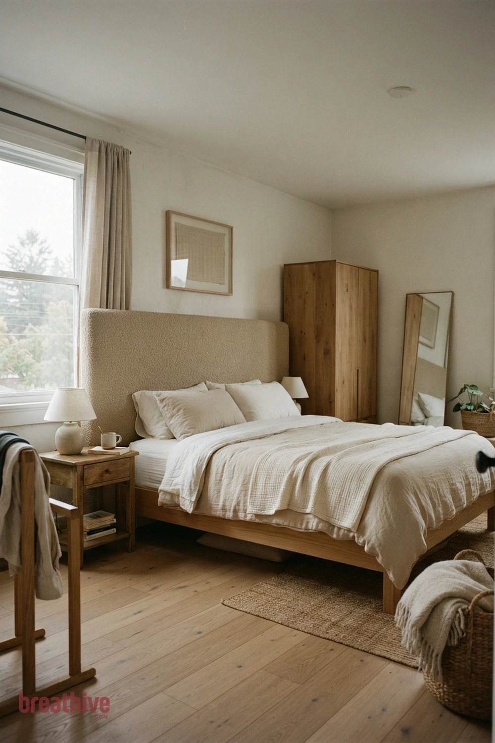 Use an Upholstered Headboard for Acoustic Softness in a minimalist bedroom