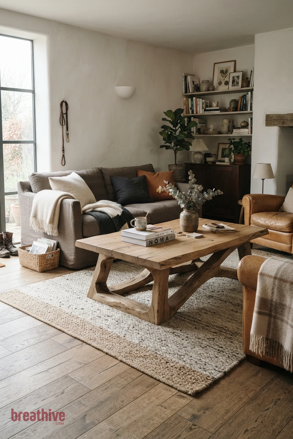 Oversized Table With Open Base in a thoughtful living room