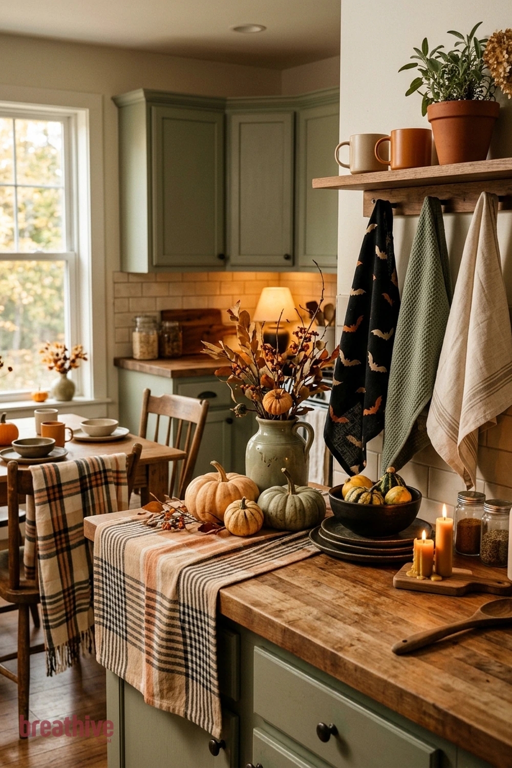 cute halloween kitchen towels setup