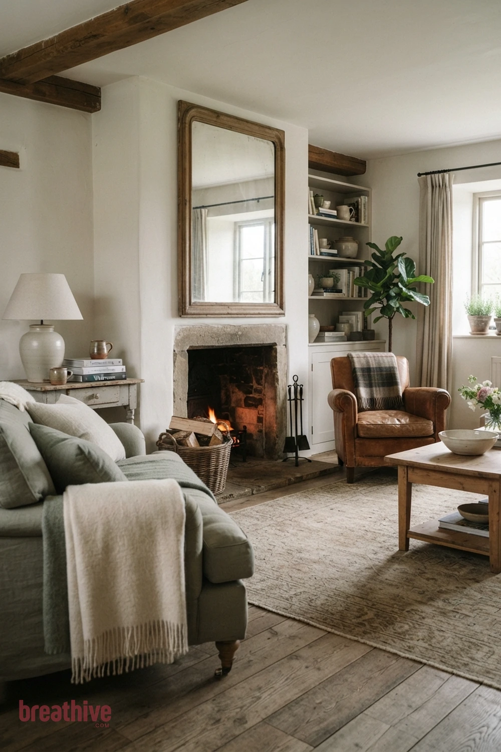 Place a Mirror to Borrow Light in a farmhouse living room