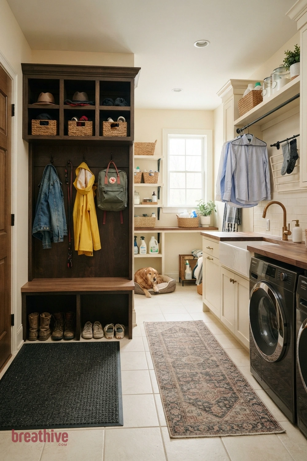 Create a Family Drop Zone Near the Door in a luxury laundry room