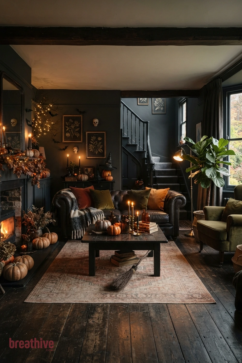 moody halloween living room styling