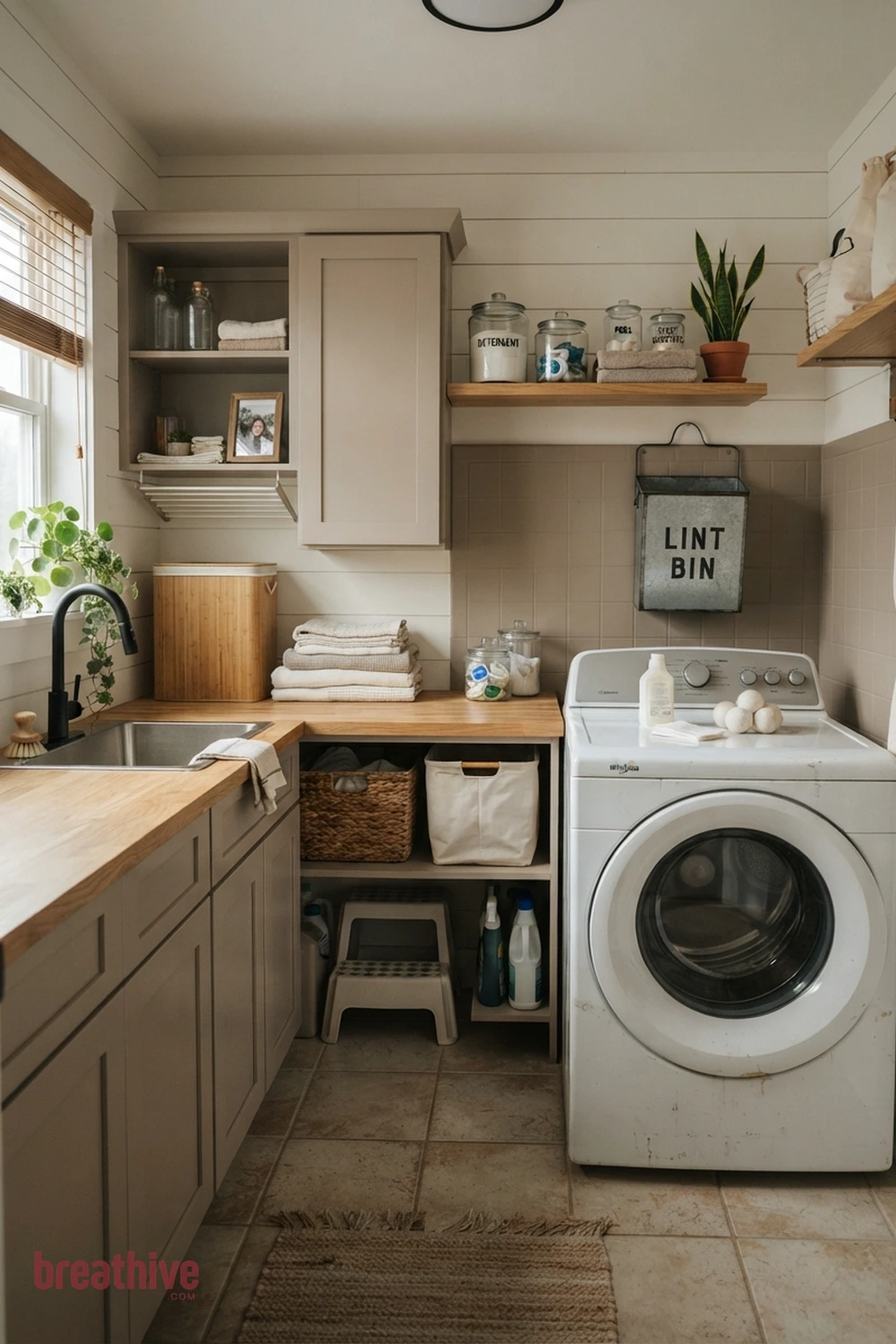 Add a Lint Bin Near the Dryer in a thoughtful laundry room
