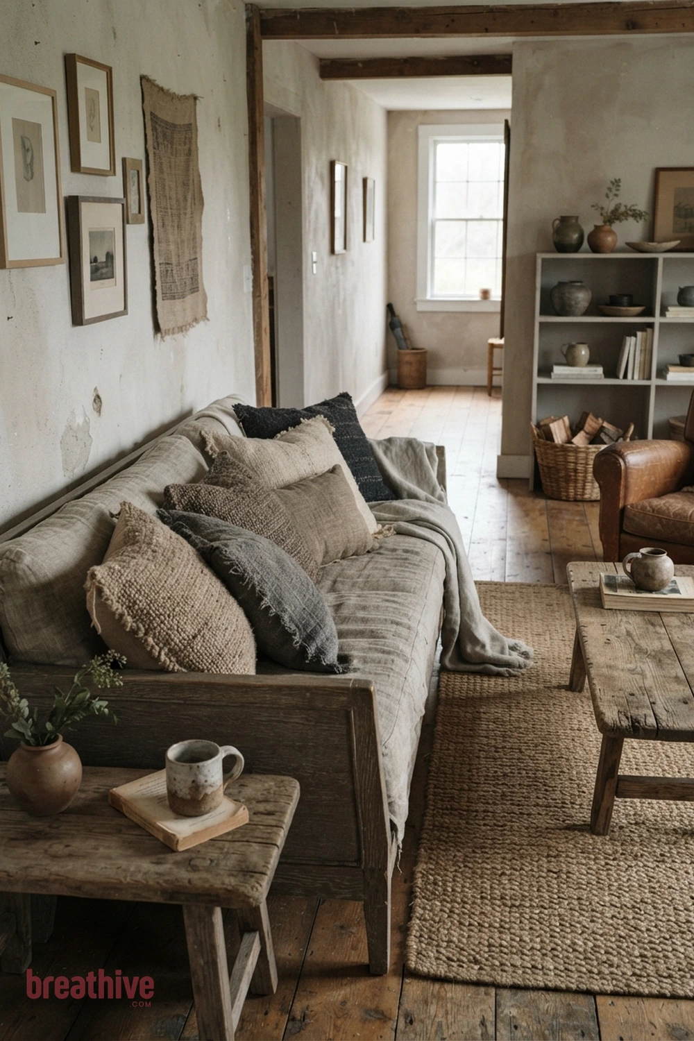Layer Pillows by Texture Rather Than Pattern Alone in a wabi-sabi home decor