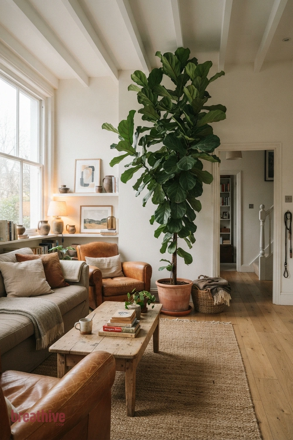 Add a Tall Plant to Connect Floor and Ceiling in a thoughtful living room