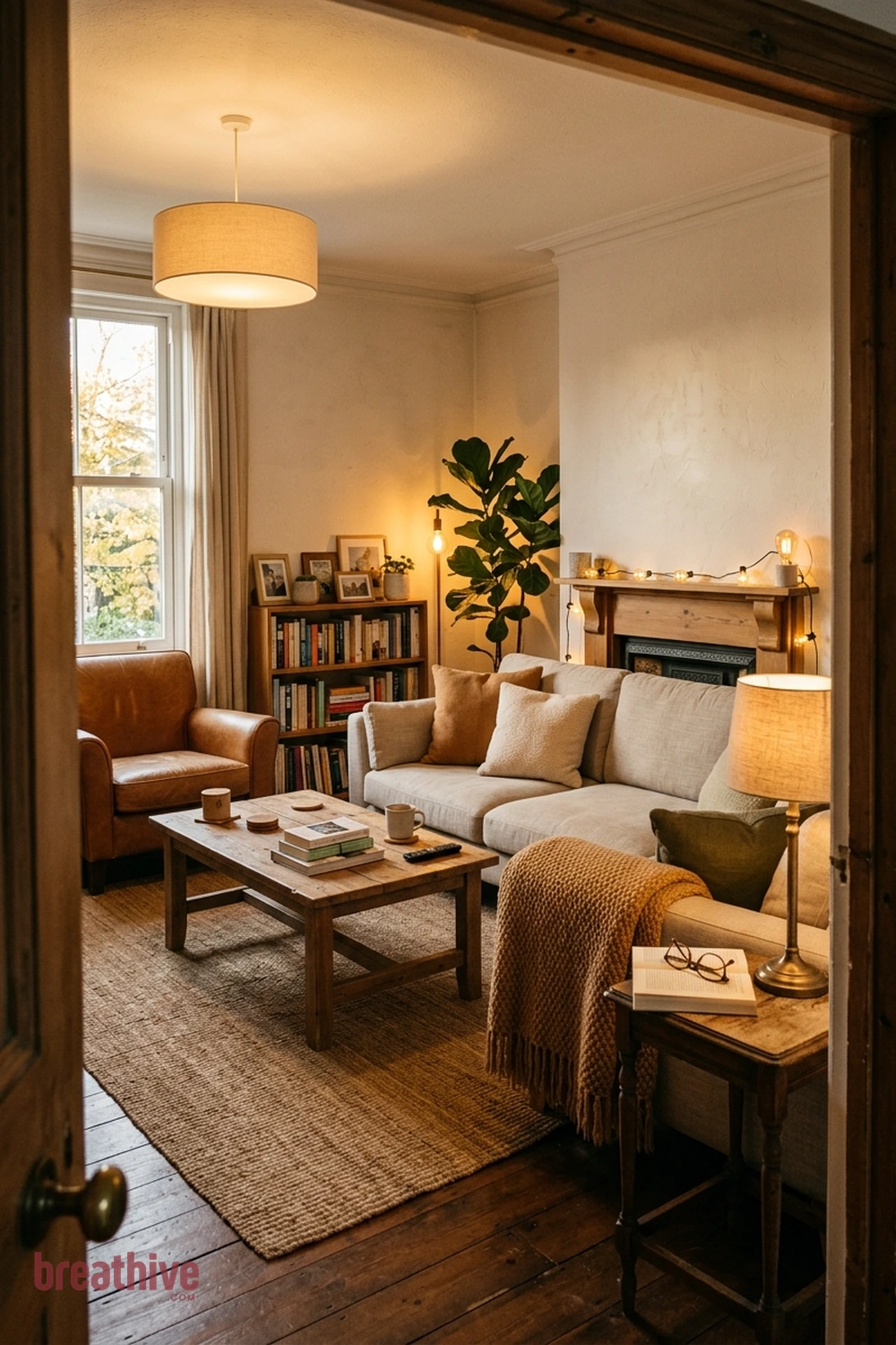 Layer Ambient, Task, and Accent Lighting in a cozy living room