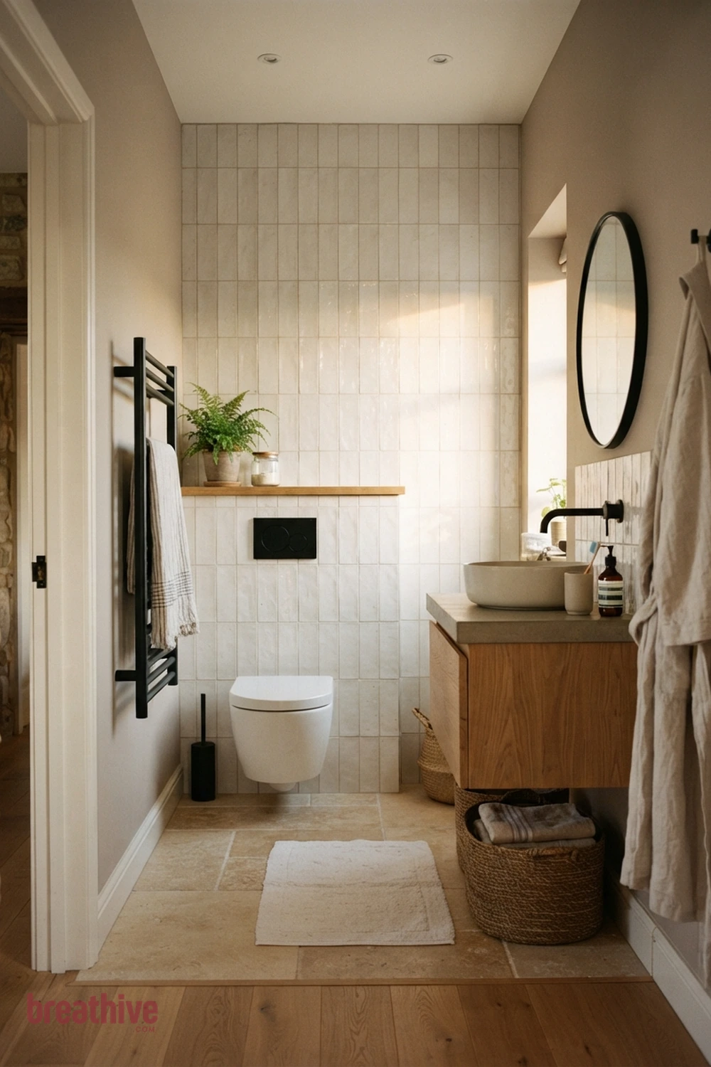 Run Tile Vertically to Lift the Room in a thoughtful bathroom