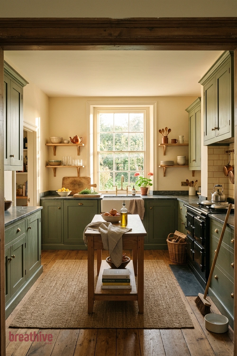 Sage Green With Warm Cream in a thoughtful kitchen