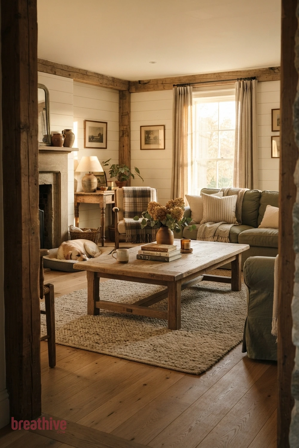 Choose a Coffee Table With Visual Breathing Room in a farmhouse living room