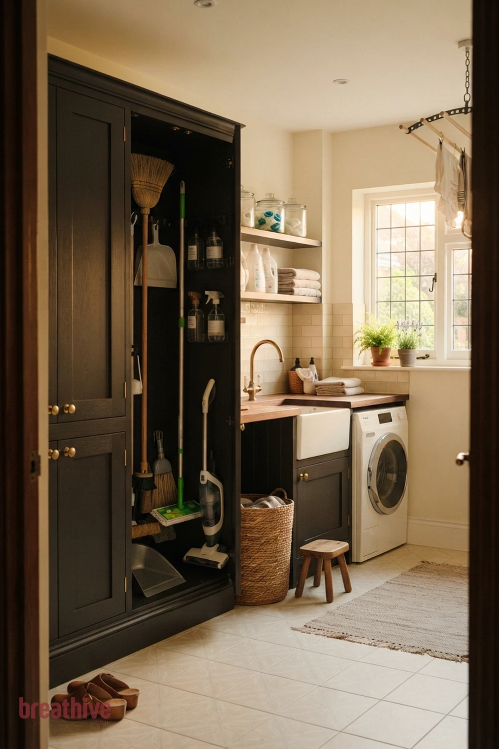 Build Tall Storage for Brooms and Cleaning Tools in a luxury laundry room