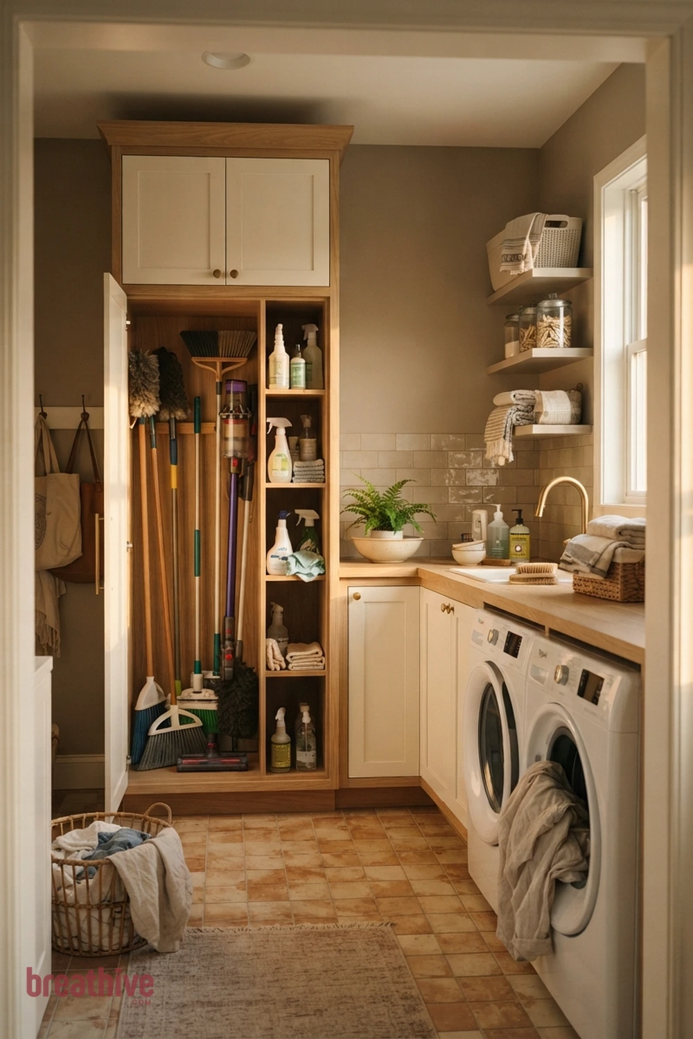 Build Tall Storage for Brooms and Cleaning Tools in a thoughtful laundry room
