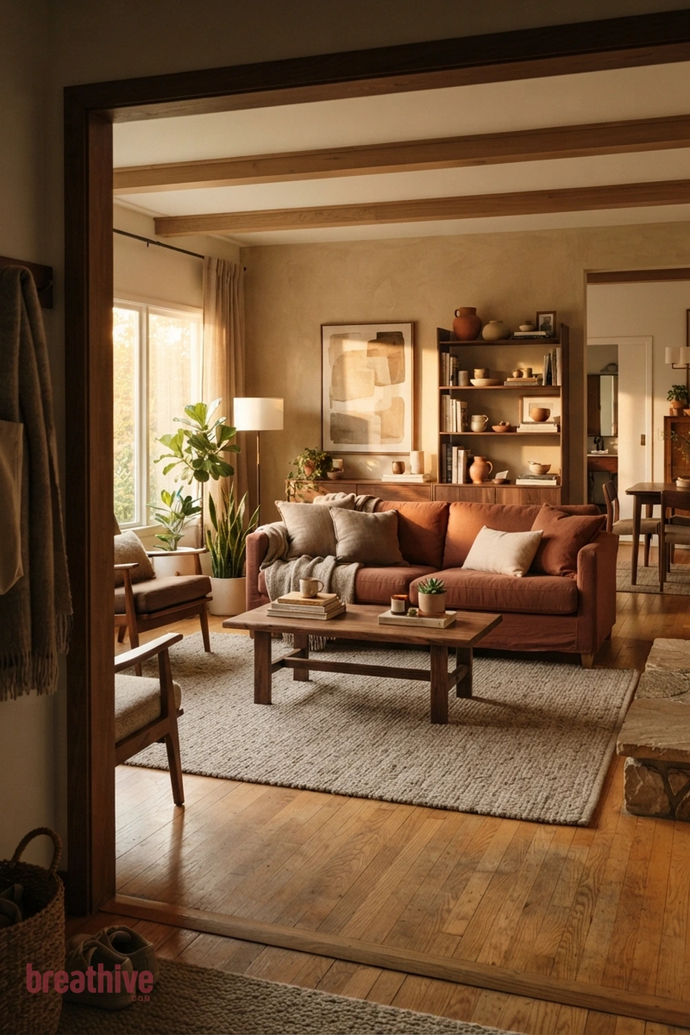 Terracotta, Sand, and Walnut in a thoughtful living room