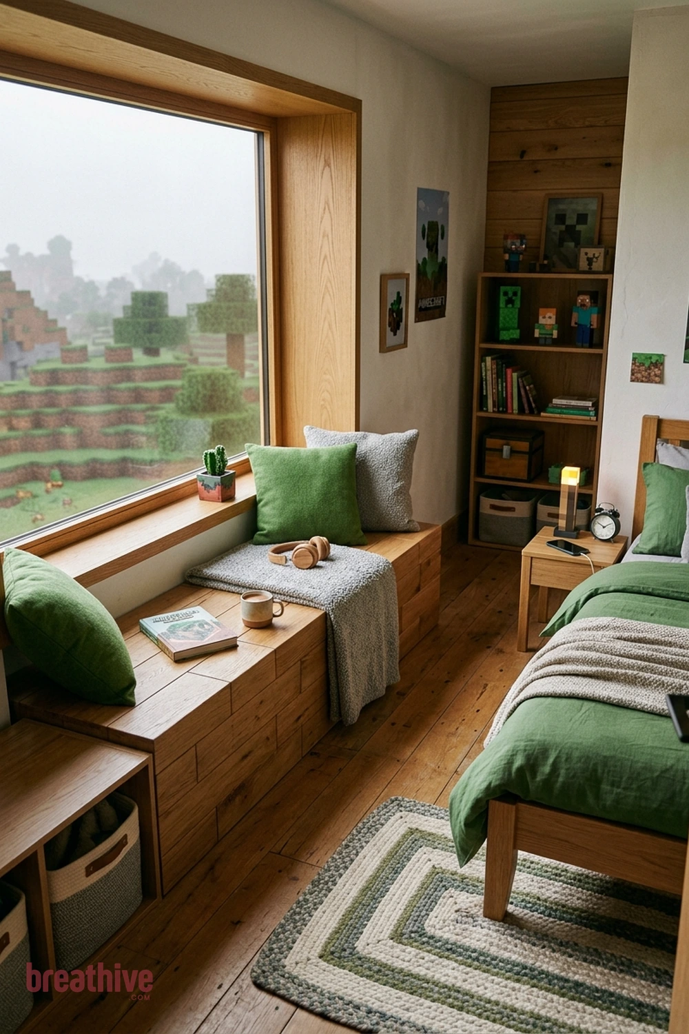 Build a Blocky Window Seat in a minecraft bedroom