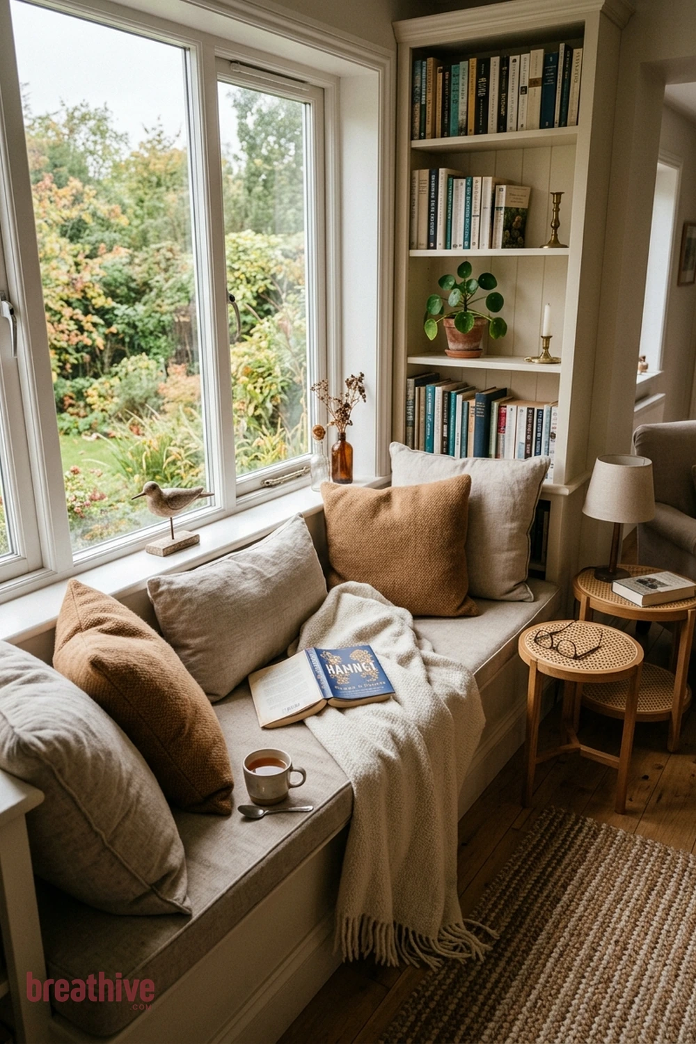 Create a Window Seat With Deep Cushions in a cozy reading nook