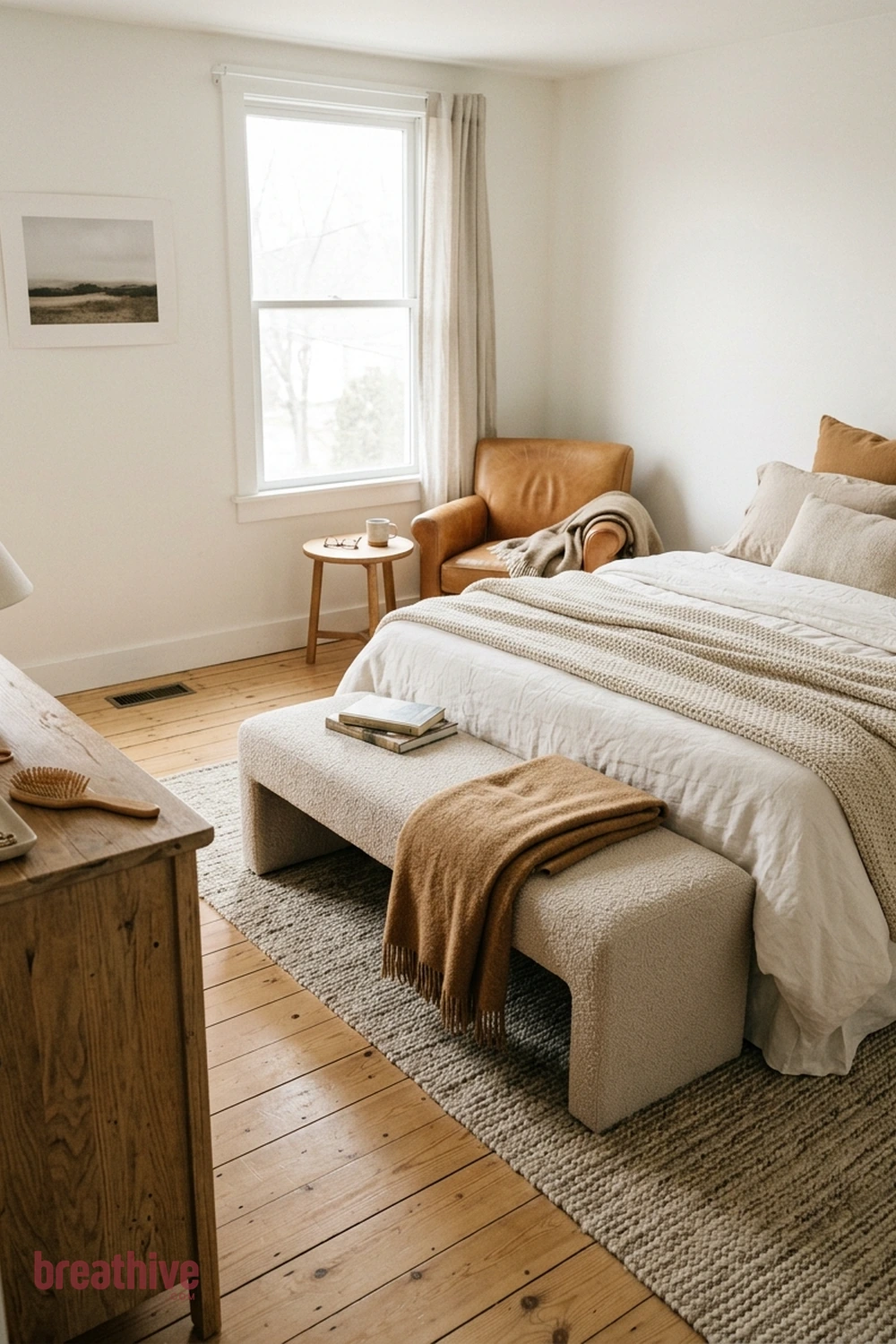 Add a Bench Without Blocking Circulation in a cozy bedroom