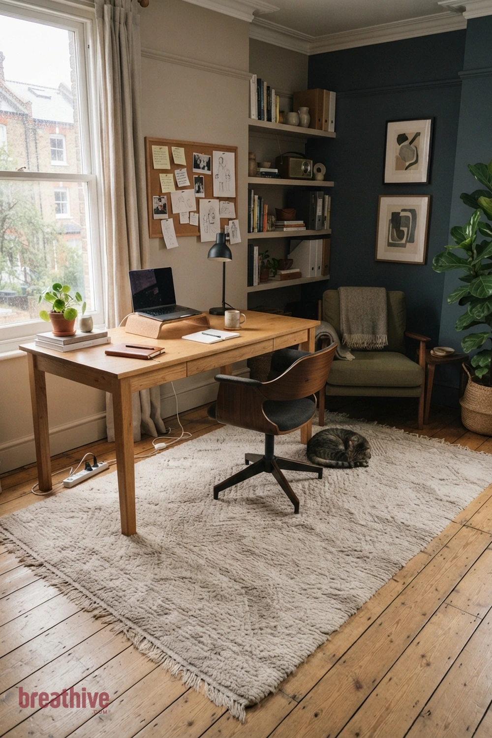 Use a Rug to Soften Sound in a thoughtful home office