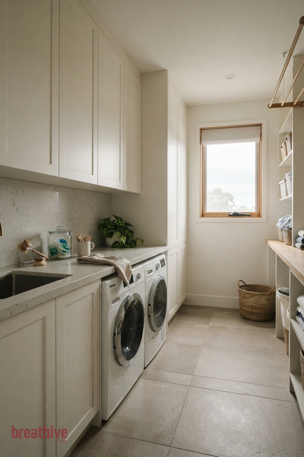 Choose Closed Cabinets for Visual Calm in a thoughtful laundry room