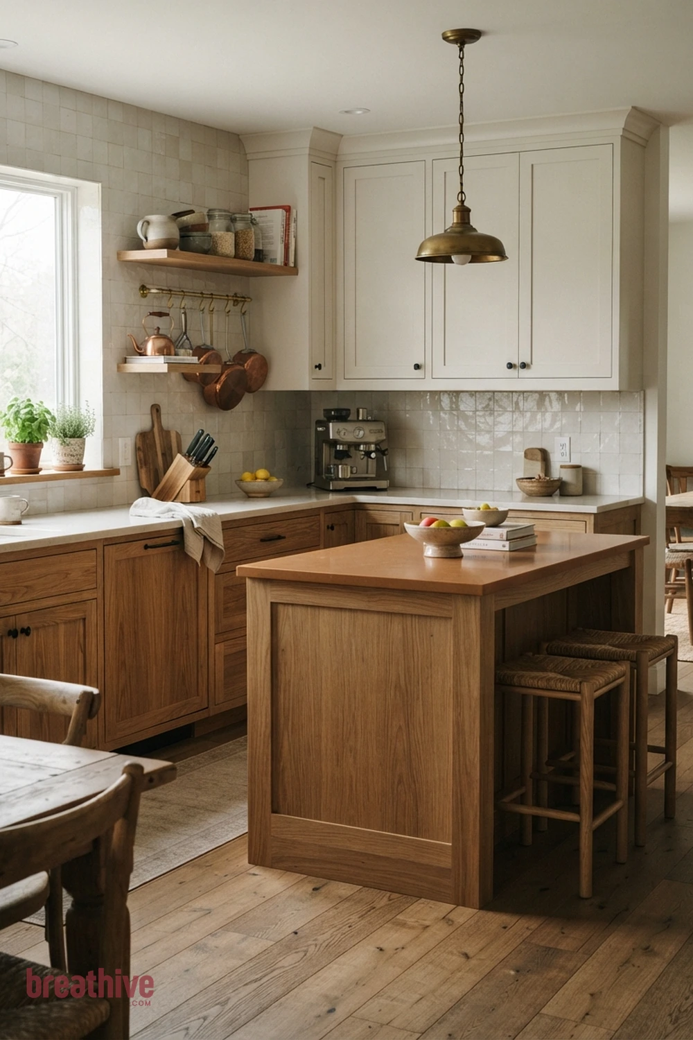 Use Warm Wood to Balance Pale Surfaces in a thoughtful kitchen