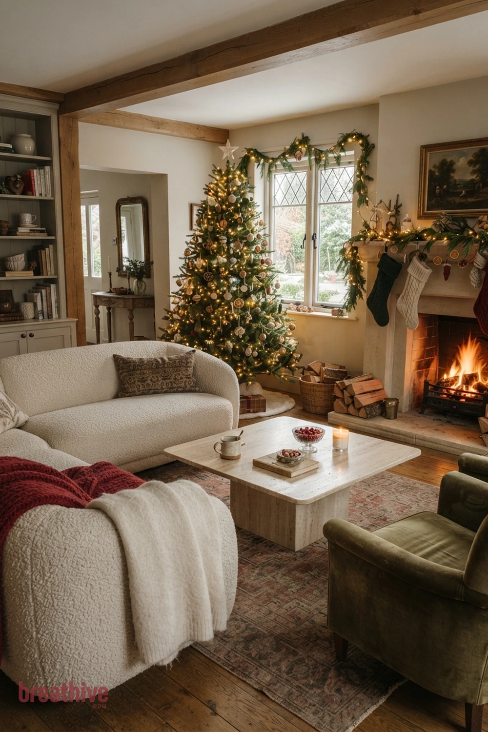 Mix Seating Shapes for a More Natural Layout in a christmas living room