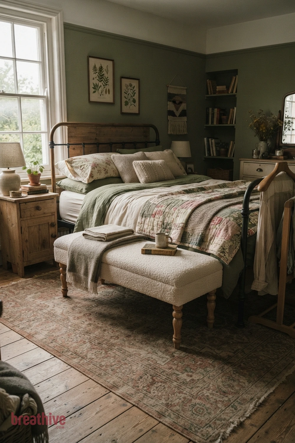 Add a Bench Without Blocking Circulation in a cottagecore bedroom