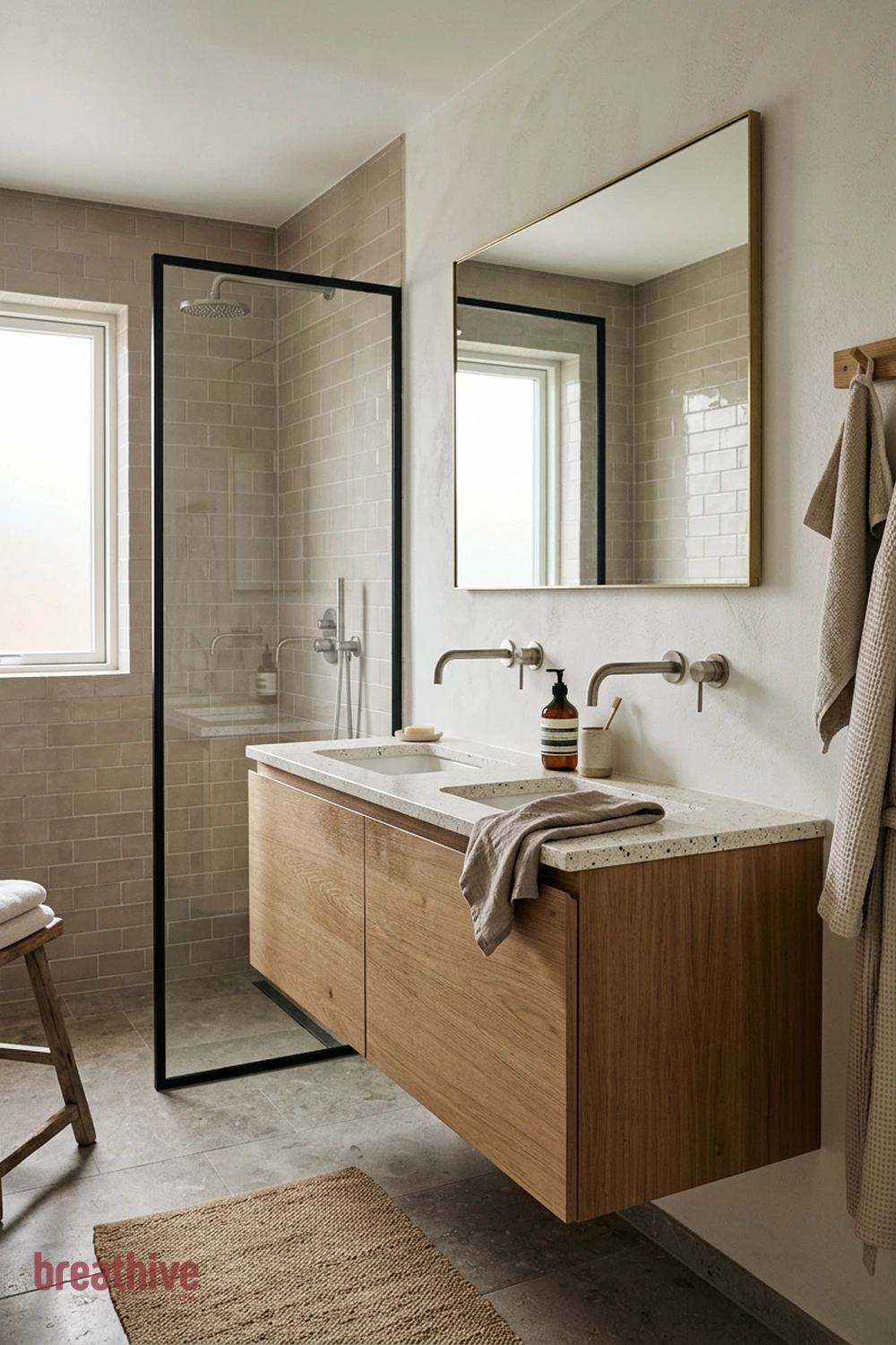 Choose Wall-Mounted Fixtures for a Cleaner Counter in a thoughtful bathroom