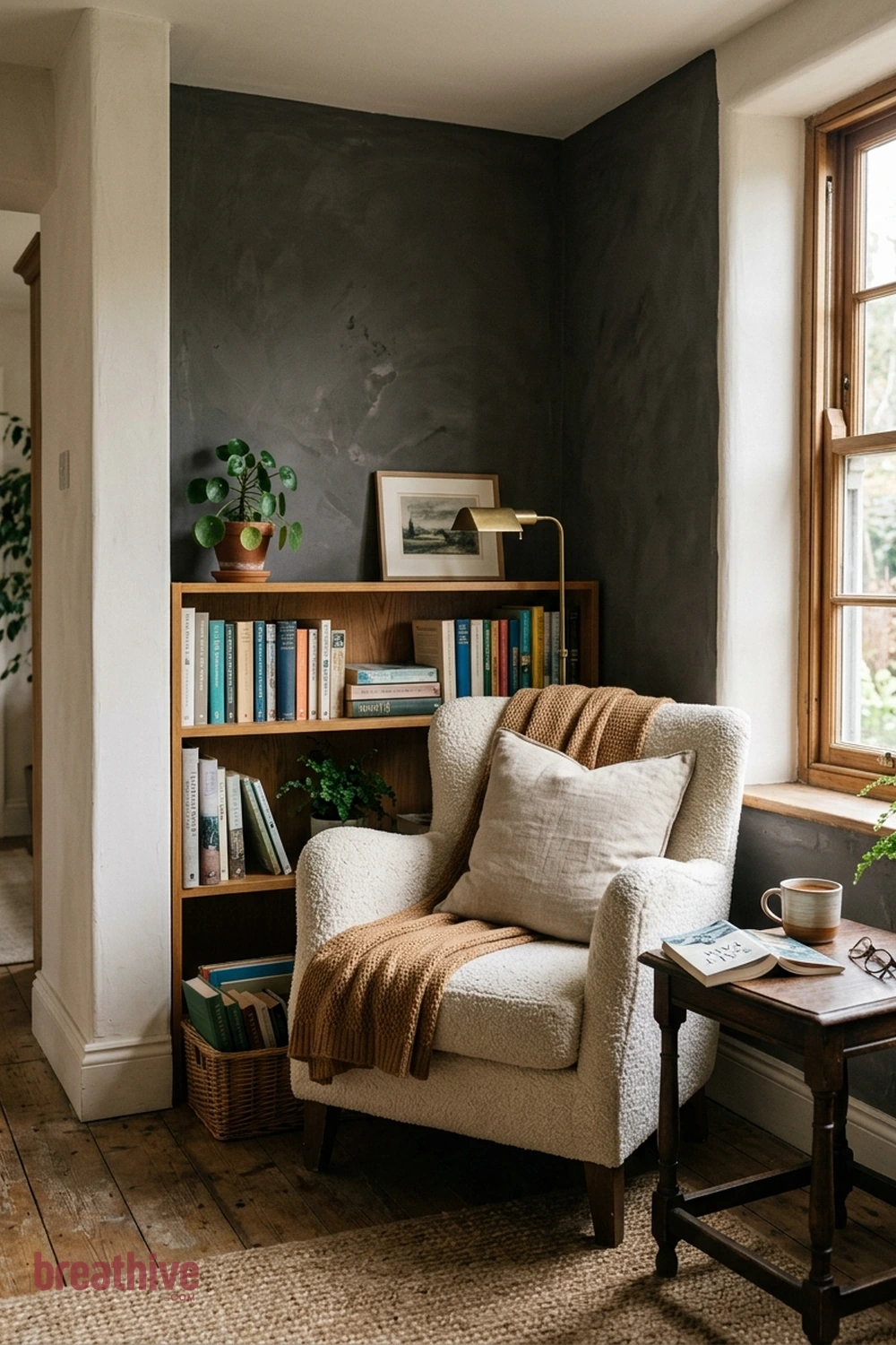 Use a Darker Wall to Create Enclosure in a cozy reading nook