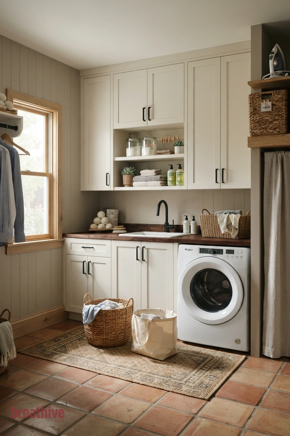 Choose Closed Cabinets for Visual Calm in a thoughtful laundry room