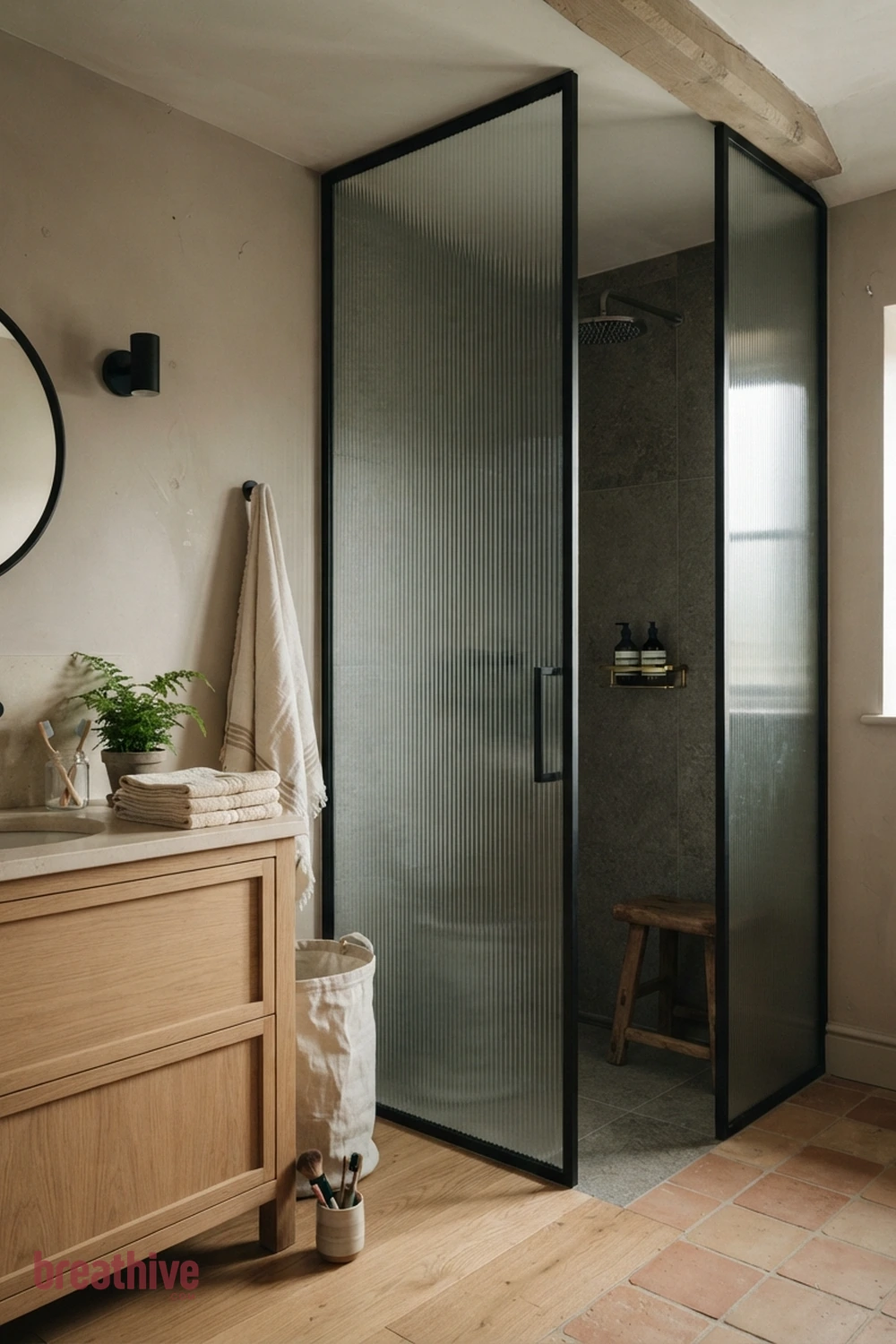Use Ribbed Glass for Privacy and Light in a thoughtful bathroom