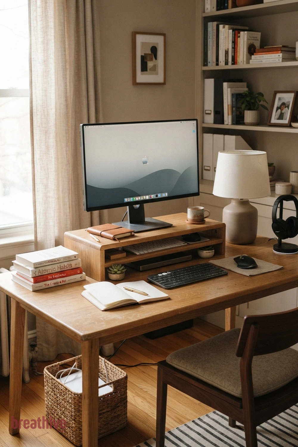 Use a Monitor Riser With Storage in a thoughtful home office