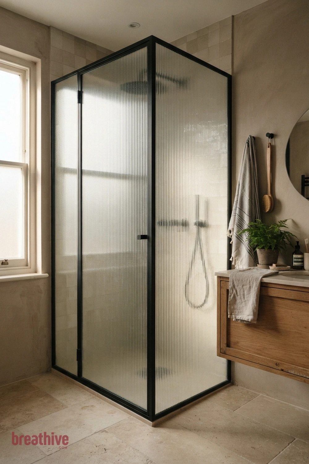 Use Ribbed Glass for Privacy and Light in a thoughtful bathroom