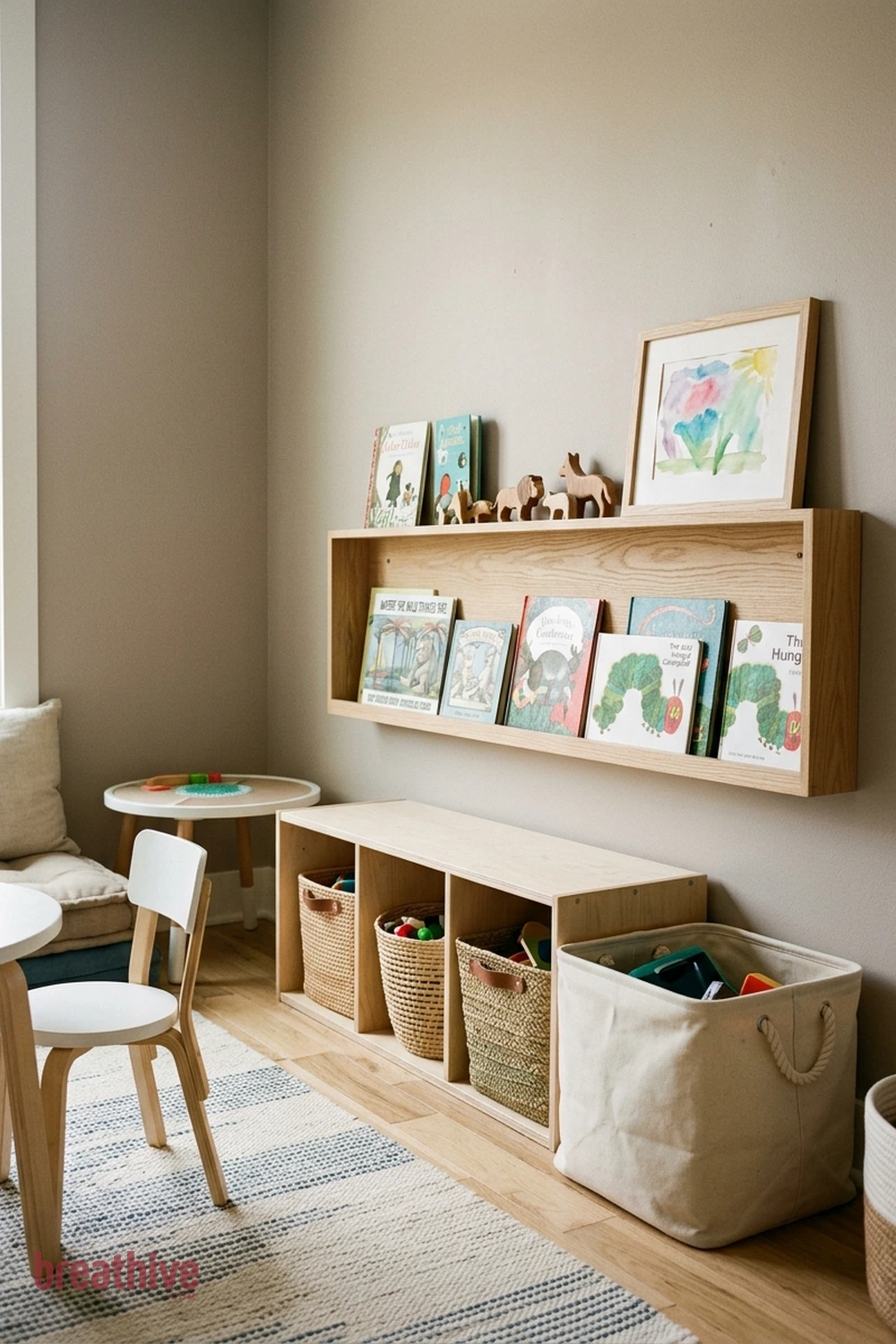 Add a Display Ledge for Current Favorites in a thoughtful playroom