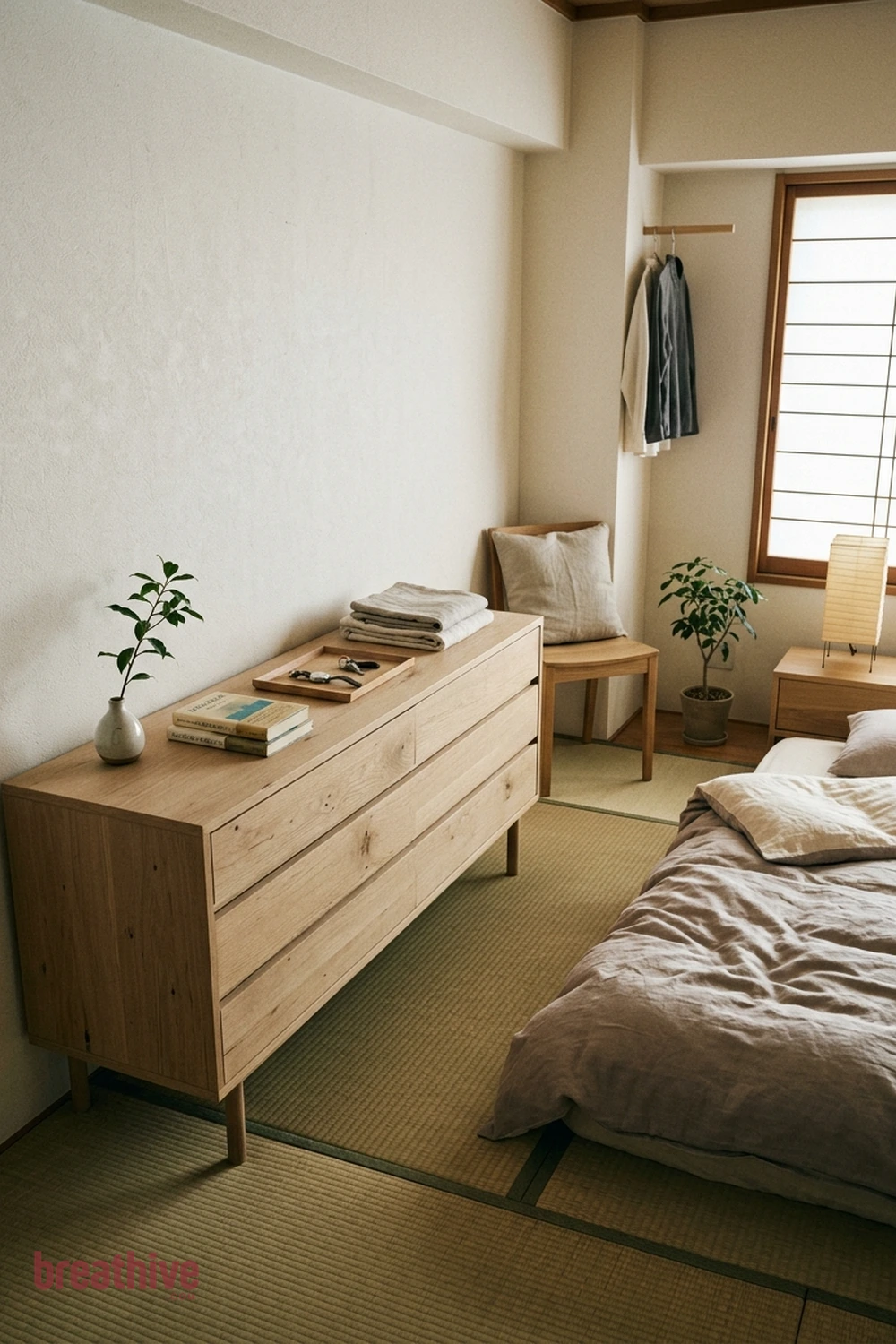 Keep the Dresser Low and Visually Light in a japanese bedroom
