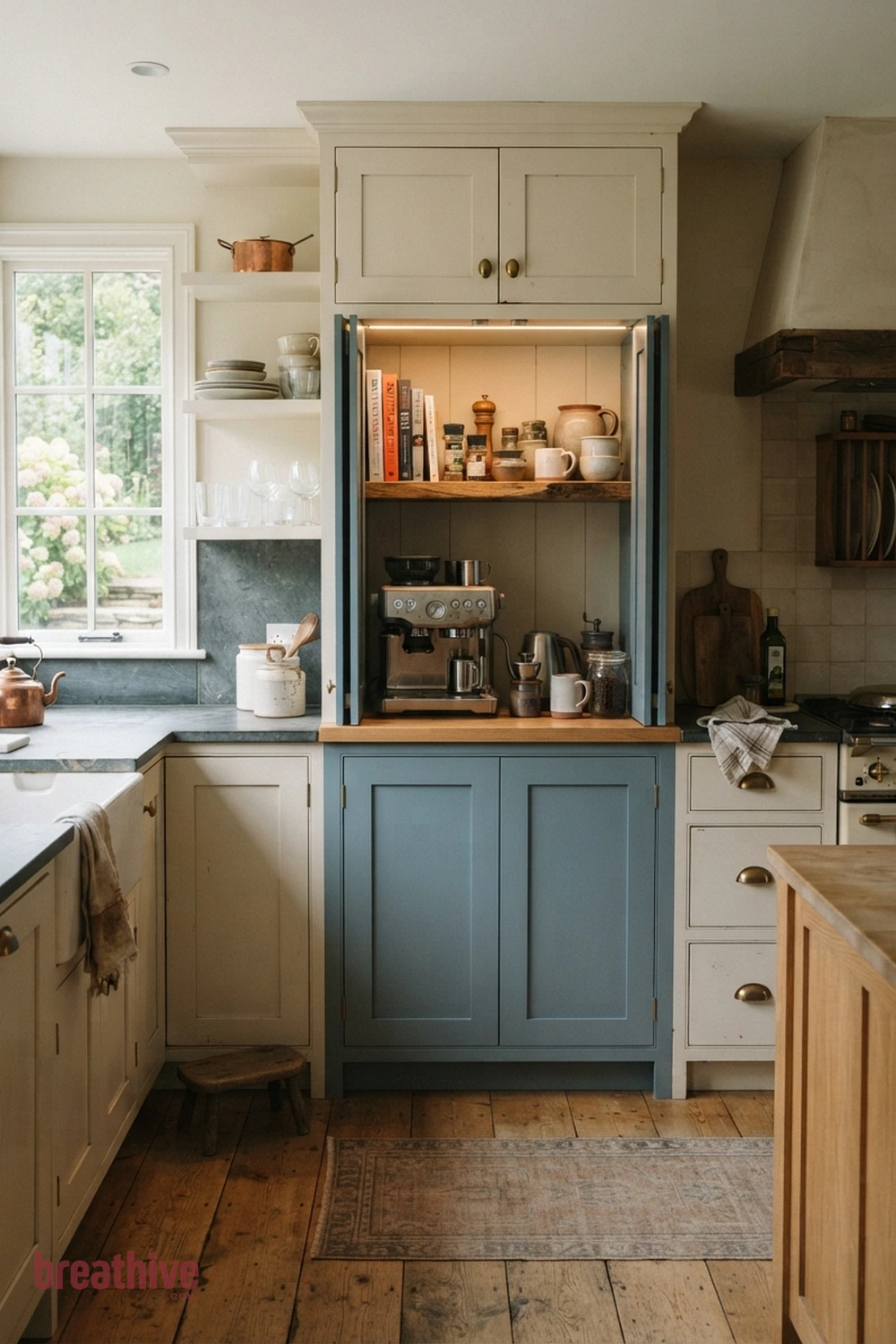 Hide Small Appliances Behind Pocket Doors in a cottage kitchen