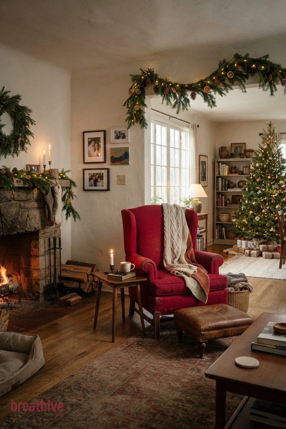Let One Chair Introduce Color in a christmas living room