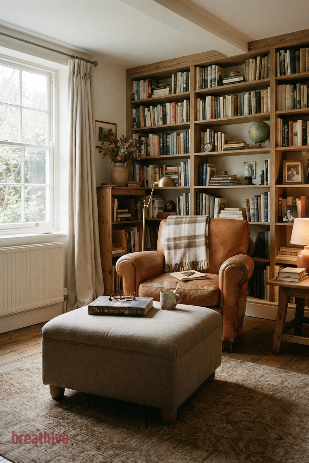 Use a Footstool for Longer Reading in a thoughtful home library