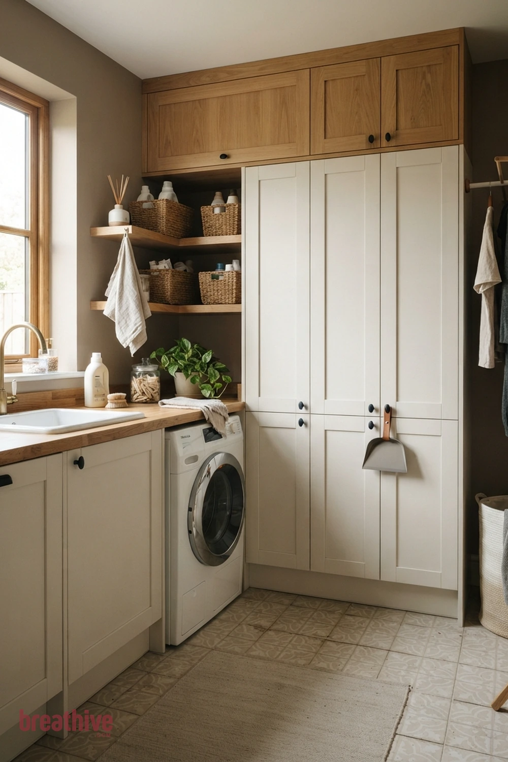 Choose Closed Cabinets for Visual Calm in a thoughtful laundry room