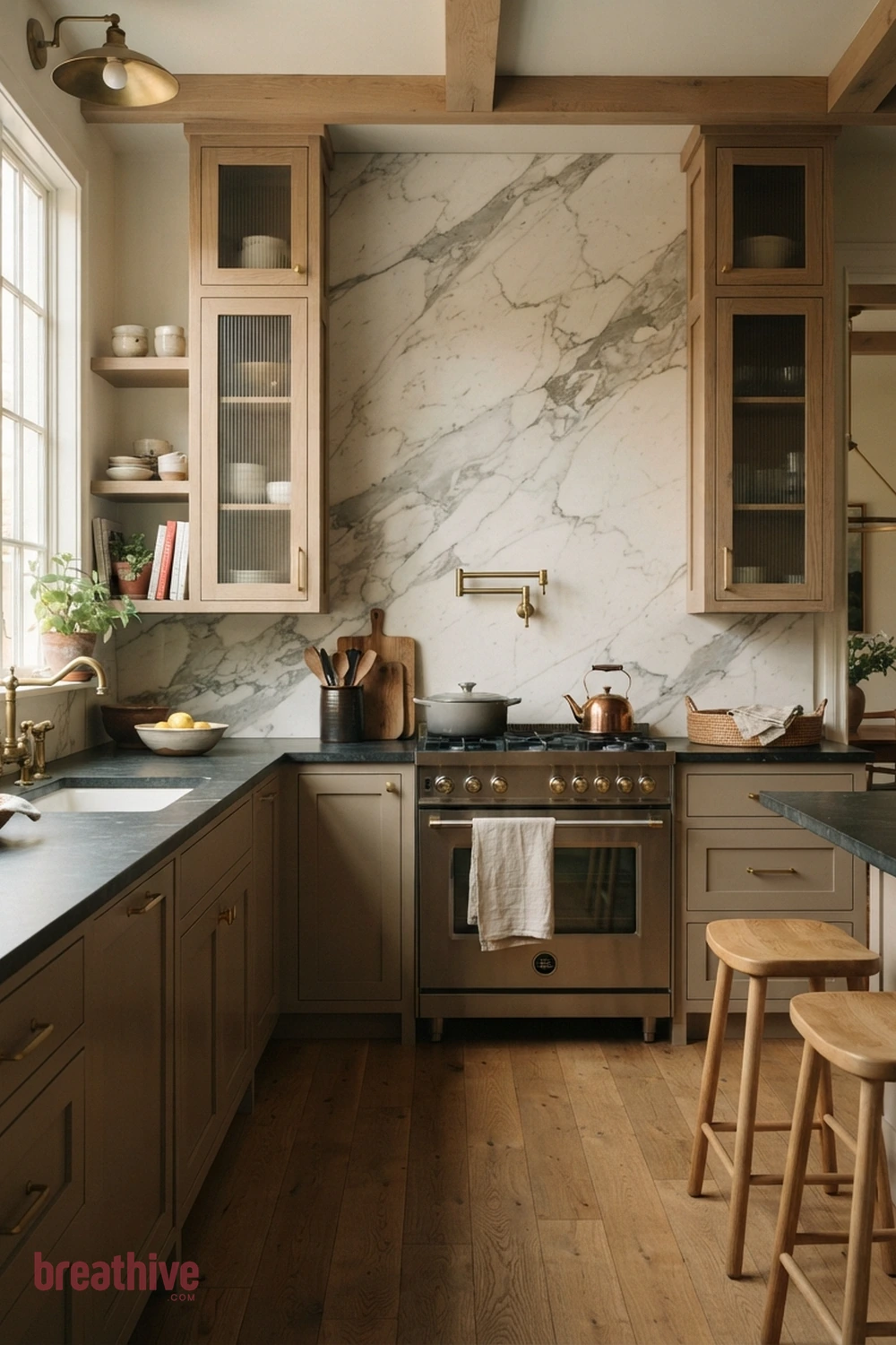 Full-Height Marble Look in a thoughtful kitchen