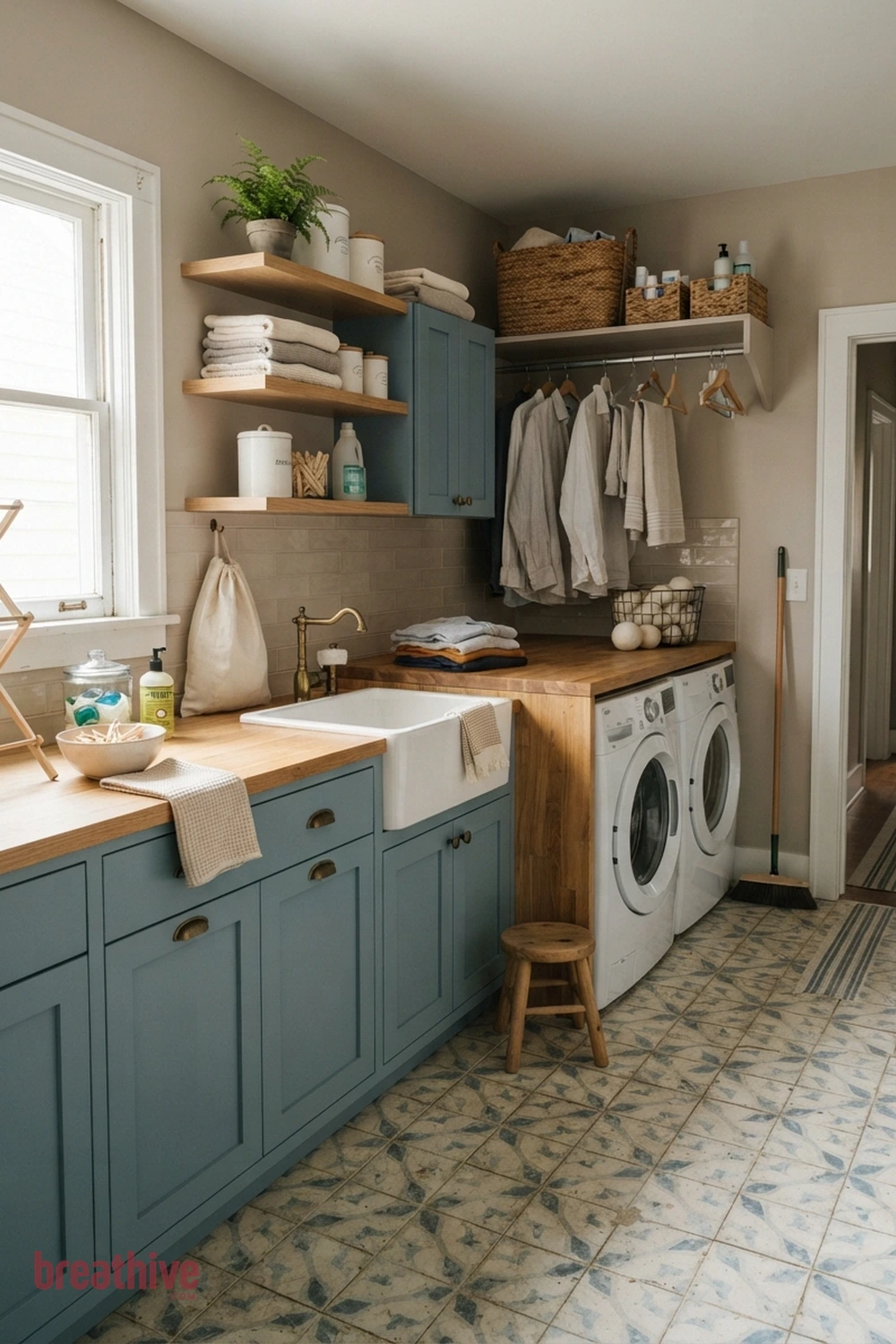 Dusty Blue for Fresh Contrast in a thoughtful laundry room