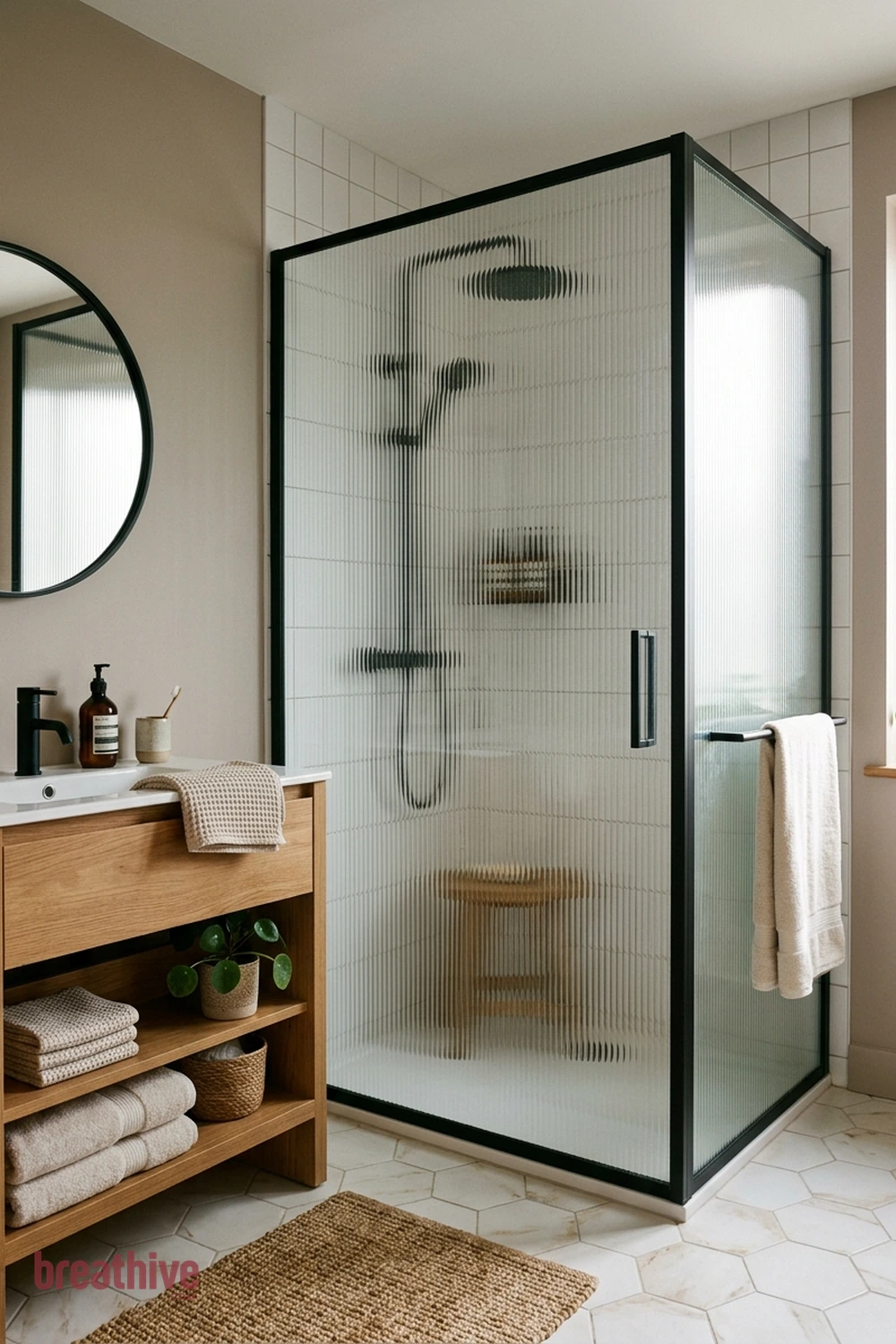 Use Ribbed Glass for Privacy and Light in a thoughtful bathroom