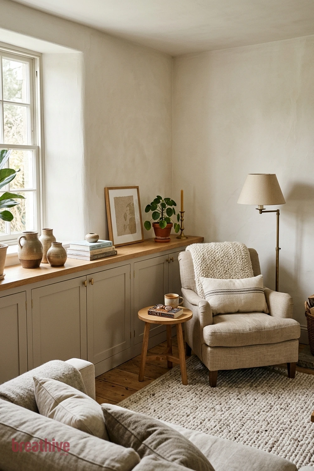Half-Height Millwork With Display Ledge in a thoughtful living room