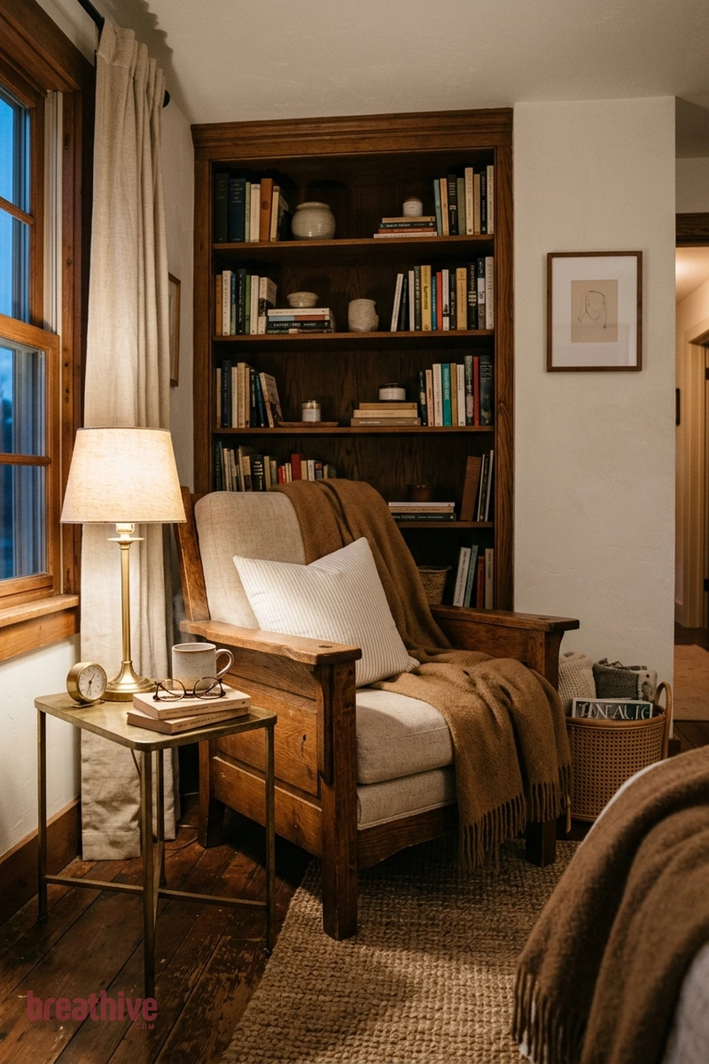Add a Warm Wood Element in a cozy reading nook