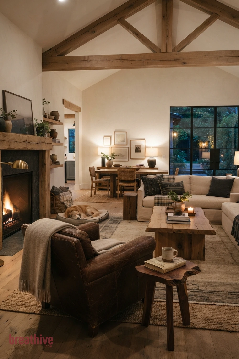 Use Warm Wood to Soften Modern Lines in a modern farmhouse living room