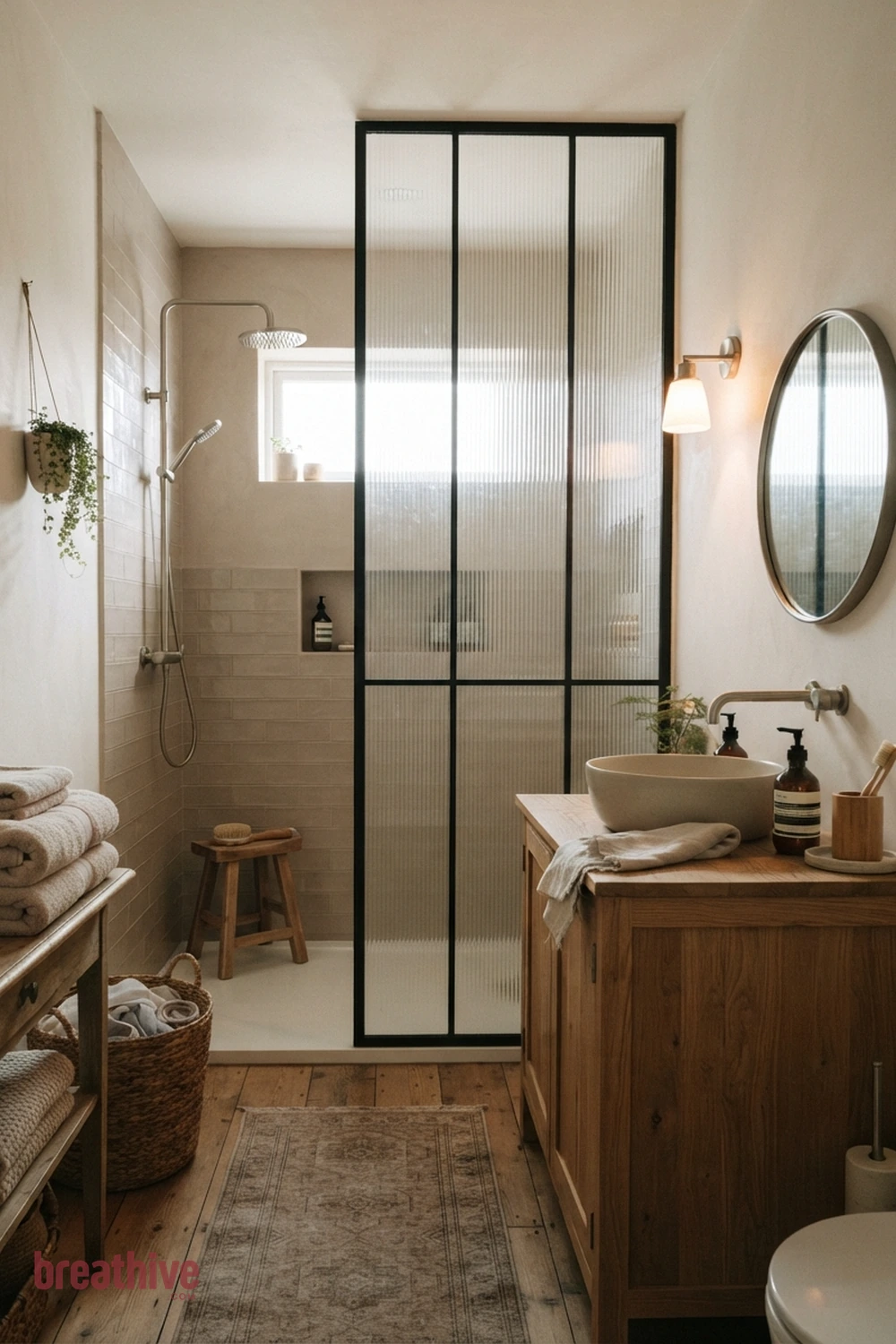 Use Ribbed Glass for Privacy and Light in a thoughtful bathroom